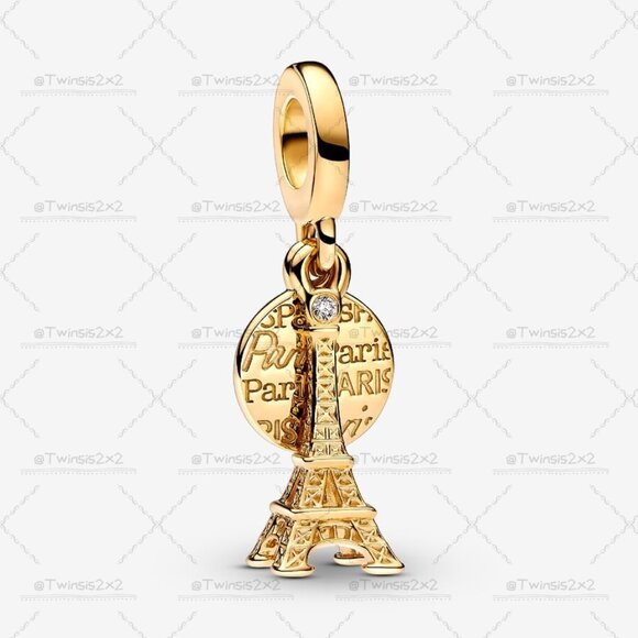 Pandora Paris Eiffel Tower Lab-Grown Diamond Engravable Double Dangle Charm - Picture 1 of 2